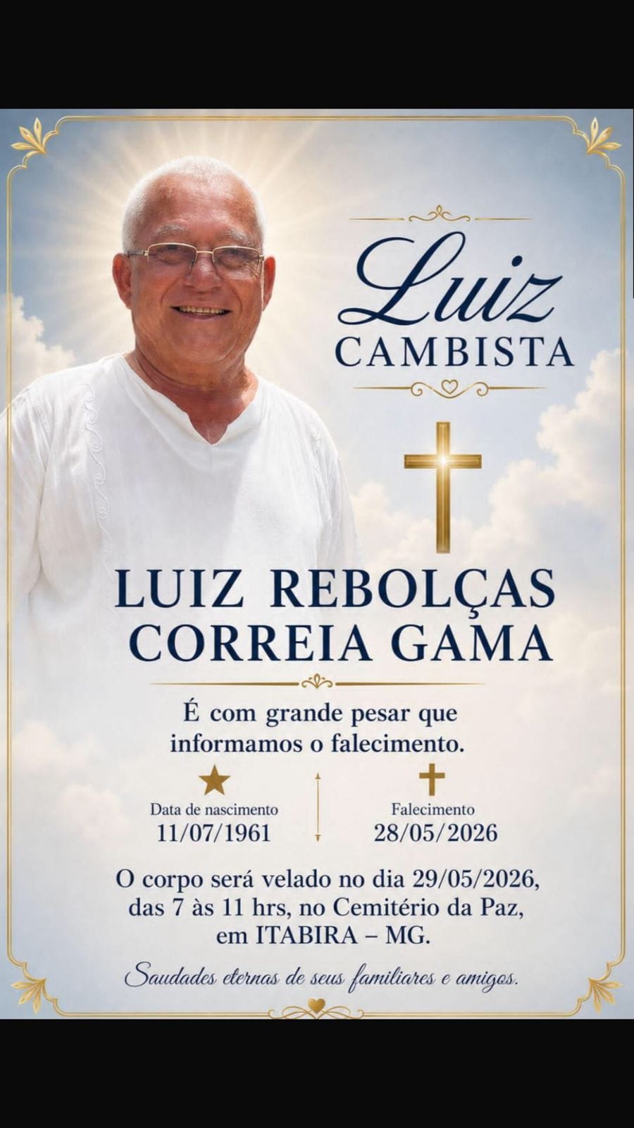 Empresário Luiz Cambista morre aos 64 anos em Itabira